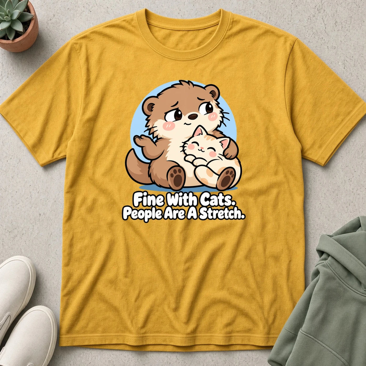 Fine With Cats T-Shirt in Mustard